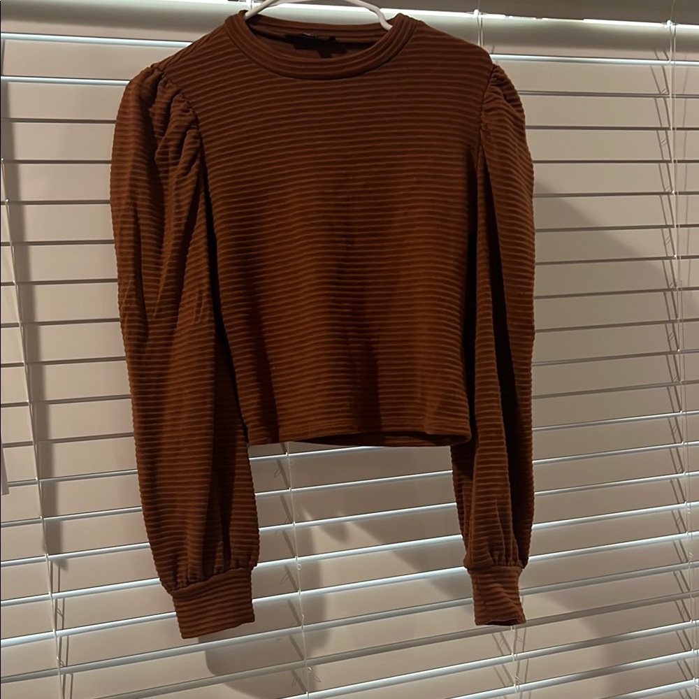Lulu's Brown Ribbed Crop Blouse